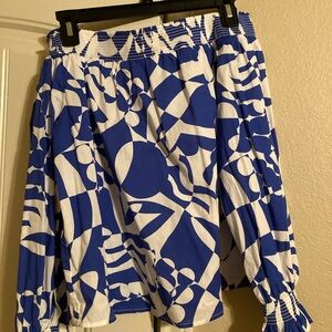 Fate Off the Shoulder Blue and White Shirt M